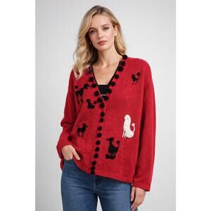 Storybook Knits Red Women’s Sweater Dogs Poodle 2X
